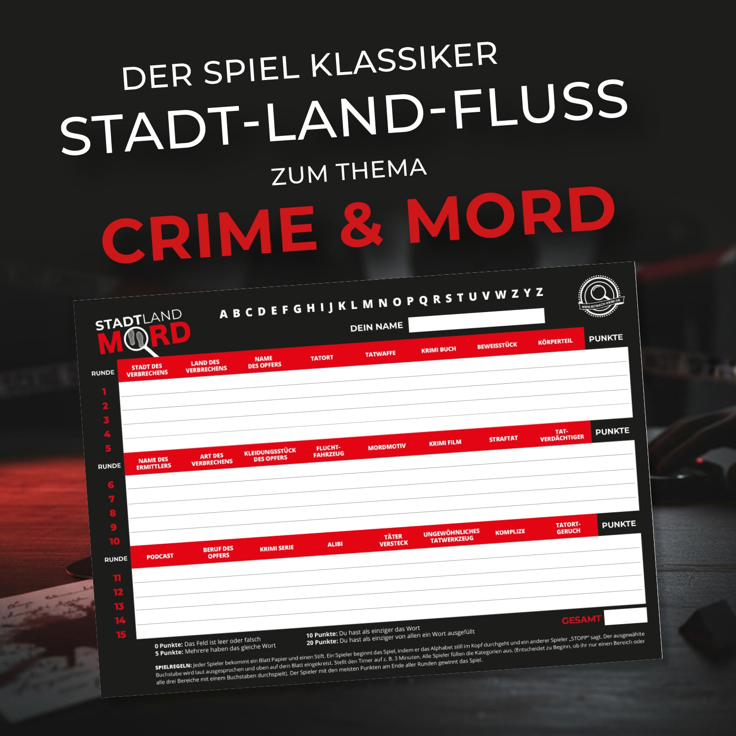 Stadt Land Mord – Spielblock