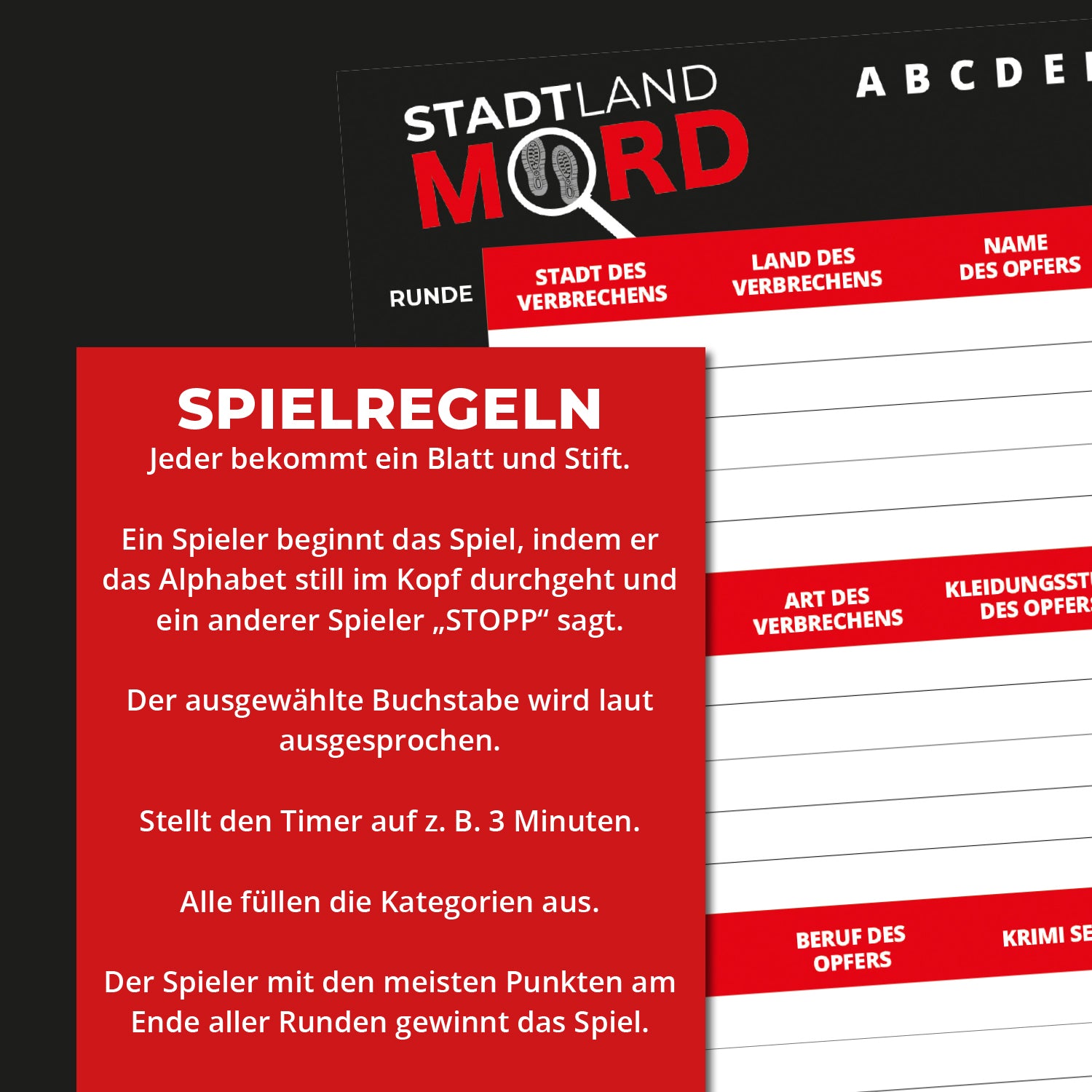 Stadt Land Mord – Spielblock